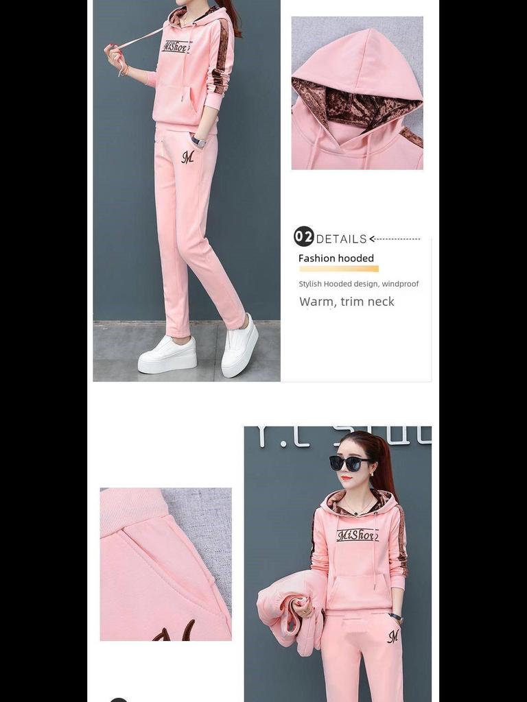 Women's Plush Thickened Three-Piece Casual Sportswear Suit - Autumn/Winter 2024 Fashionable Large Size Sweatshirt.
