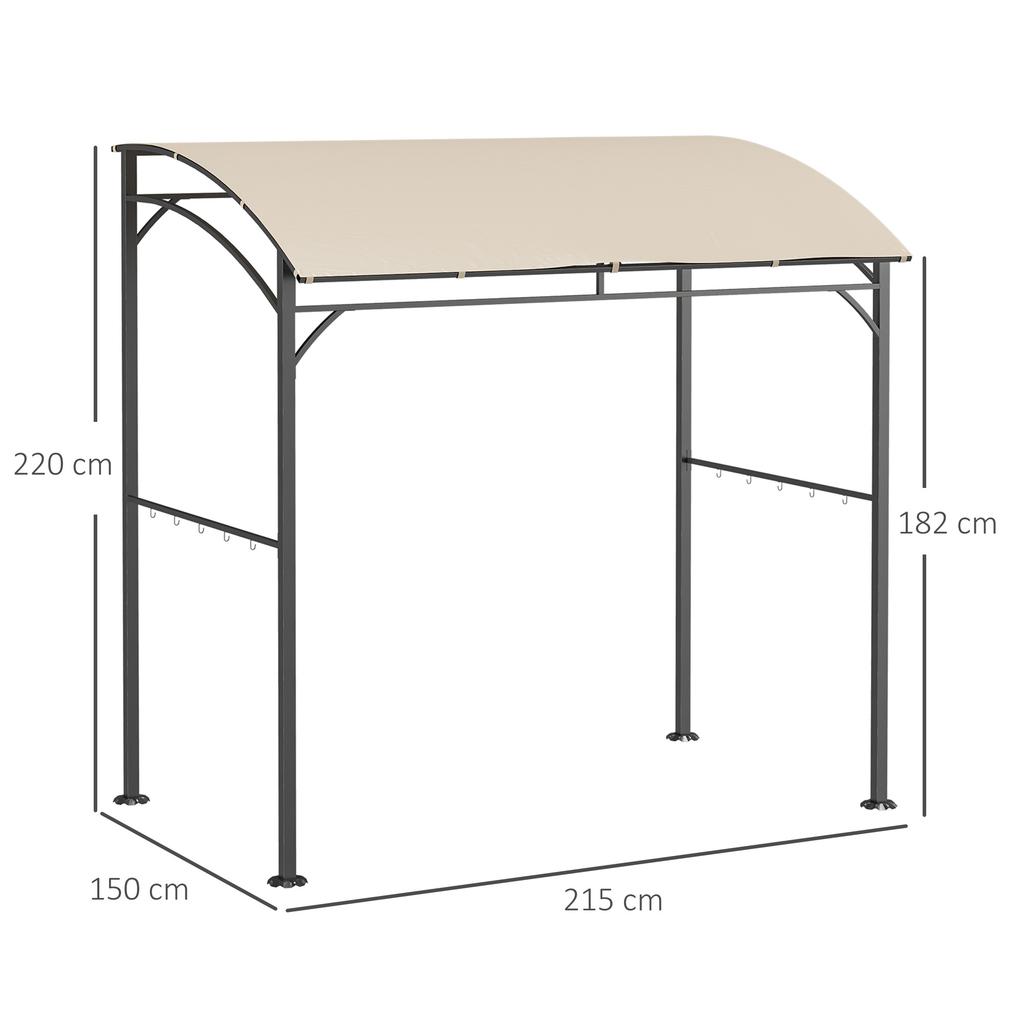 2.2 X 1.5 M BBQ Grill Gazebo Tent, Garden Grill with Metal Frame, Curved Canopy and 10 Hooks, Outdoor Sun Shade, Beige