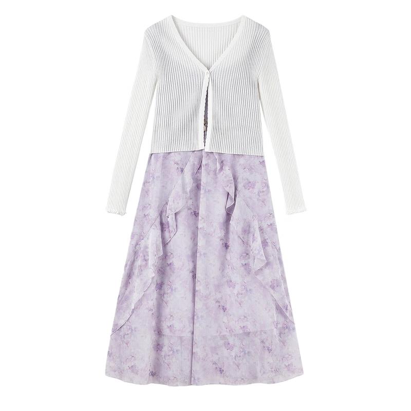 Elegant Floral Knit V-Neck Two-Piece Set