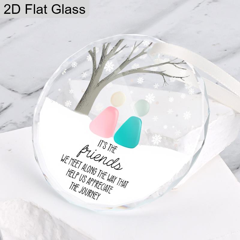 Glass Friends Hanging Ornament with Rock Golem Pattern - Transparent Tree Toppers with Friendship Quotes - Ideal Christmas Gift for Friend