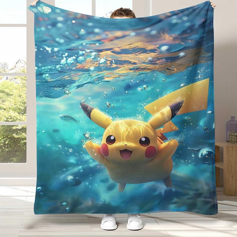 

Kawaii Pokemon Pikachu Cartoon Flannel Blanket,Ultra Soft Warm Plush Throw for Home Bedroom Bed Sofa Cover Office Camping gift 75x90cm