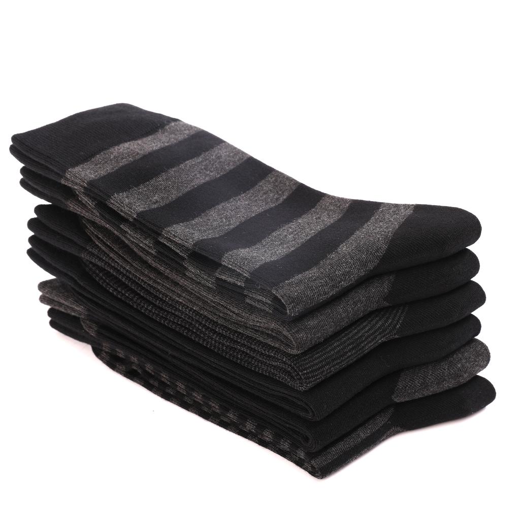 5 Pairs Mens Dress Socks Stripe Plus Size High Quality Combed Cotton Crew Socks Black Cool Breathable Casual Socks for Men
