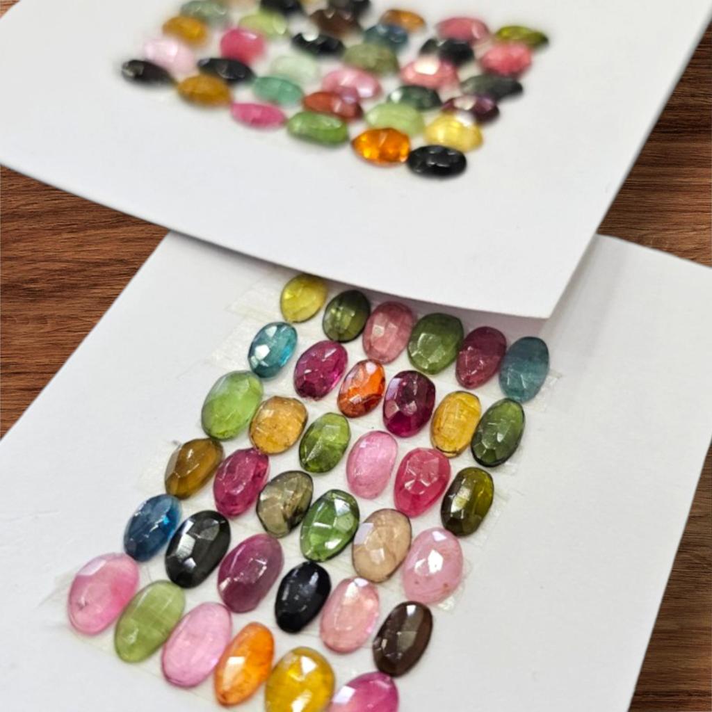 Multi-Tourmaline Rose Cut Gemstone Lot: Faceted Tourmaline Stone For Jewelry Making, ( 6 To 10 Mm )