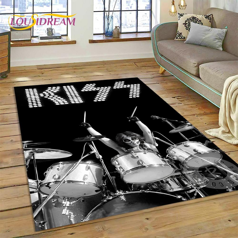 Neuester Kiss Rock Heavy Metal Band Teppich für Wohnzimmer Schlafzimmer Heimdeko, rutschfeste Bodendekoration für Sofa Fußmatte
