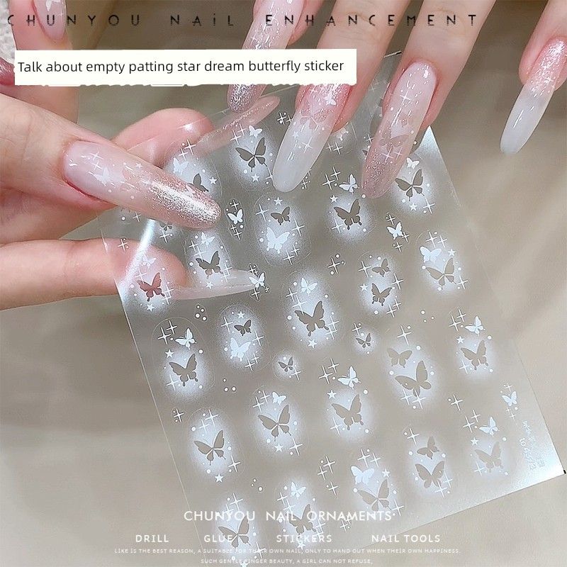 

New Arrival Xingmeng Butterfly Nail Art Stickers White Hollow-out Butterfly Asterism Stickers Pat Decals Nail Ornament 1 Star Dream Butterfly Sticker