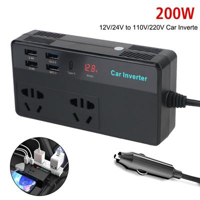 Transformador 110/220V Conversor 200W Inversor de carro Conversor de carro 12/24V Multifuncional Tipo-C USB QC3.0 Carregador de carregamento rápido Acessórios para carros para veículos