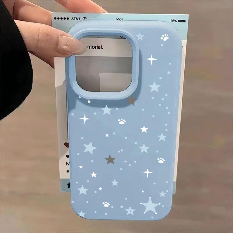 

Blue and White Star Nail Art for 17 Pro Max/16 15 Pro Cute 14 Plus/13 Rice Shell Design iPhone 15 синій