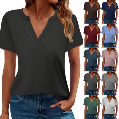Women's T Shirt Tee Solid Color Short Sleeve Daily Weekend Fashion Basic V Neck Regular Top
