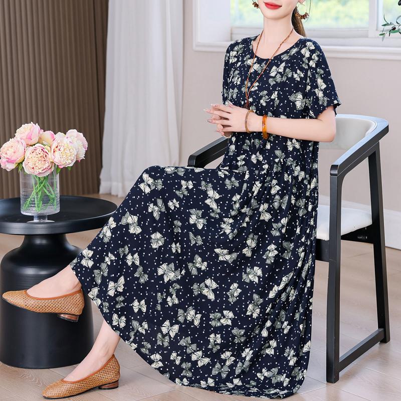Elegant Long Dress for Women Vintage Clothes Plus Size Casual Short Sleeve Summer Loose Dress