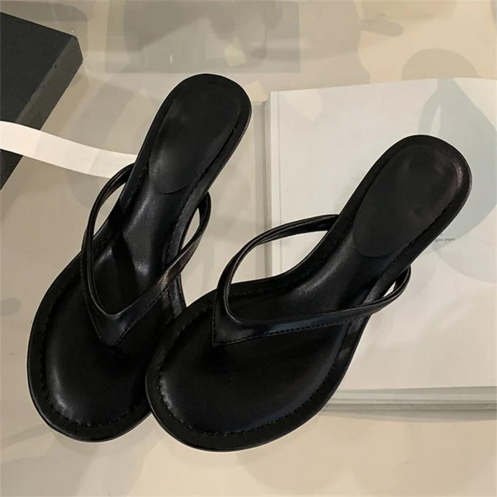 Eilyken Summer Fashion Thin Low Heels Slippers Women Round Clip Toe Beach Casual Sandals Flip Flops Shoes