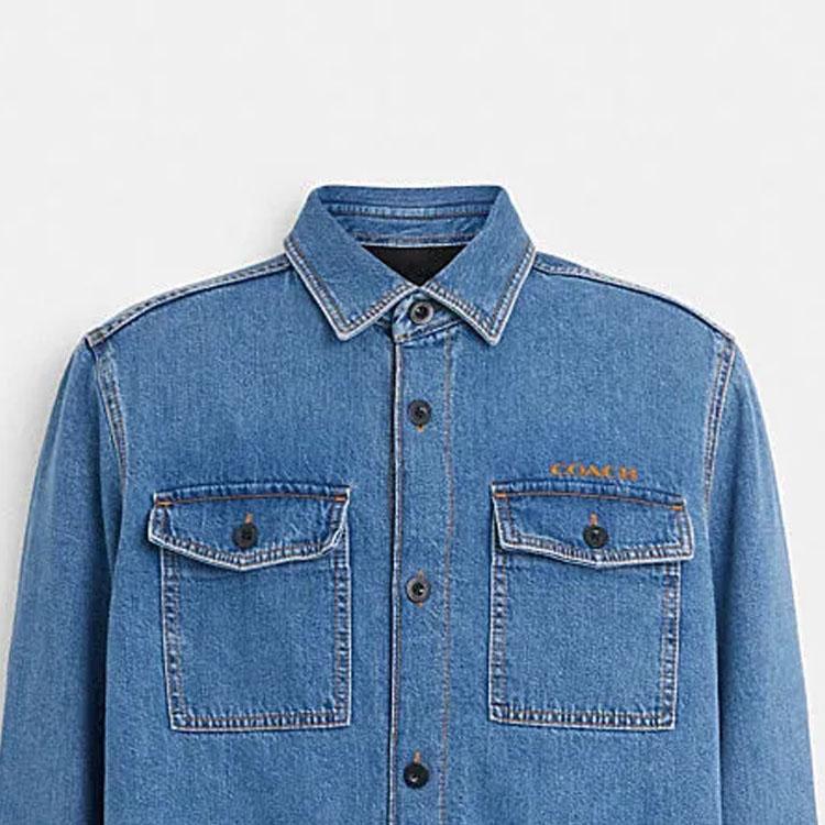 Coach Solid Color Single-Breasted Casual Long Sleeve Shirt Men Shirts Indigo CK515-NJ7