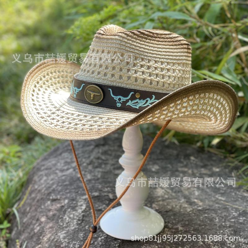 New jazz straw hat women's summer outdoor travel shading vacation Tibetan hat western cowboy hat men
