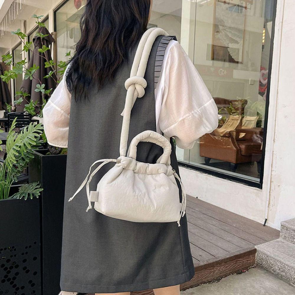 Dual-purpose Nylon Padded Tote Bag Soft Puffer Backpack Vintage Drawstring Tote Bag  Workout