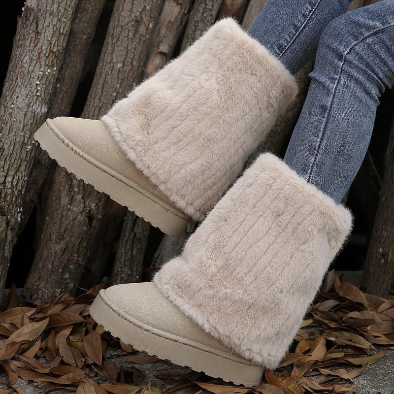 Fashion Winter Women Snow Boots 2025 Plush Warm Anti Slip Comfortable Ankle Boots Fluffy Round Toe Platform Windproof Cotton Boots