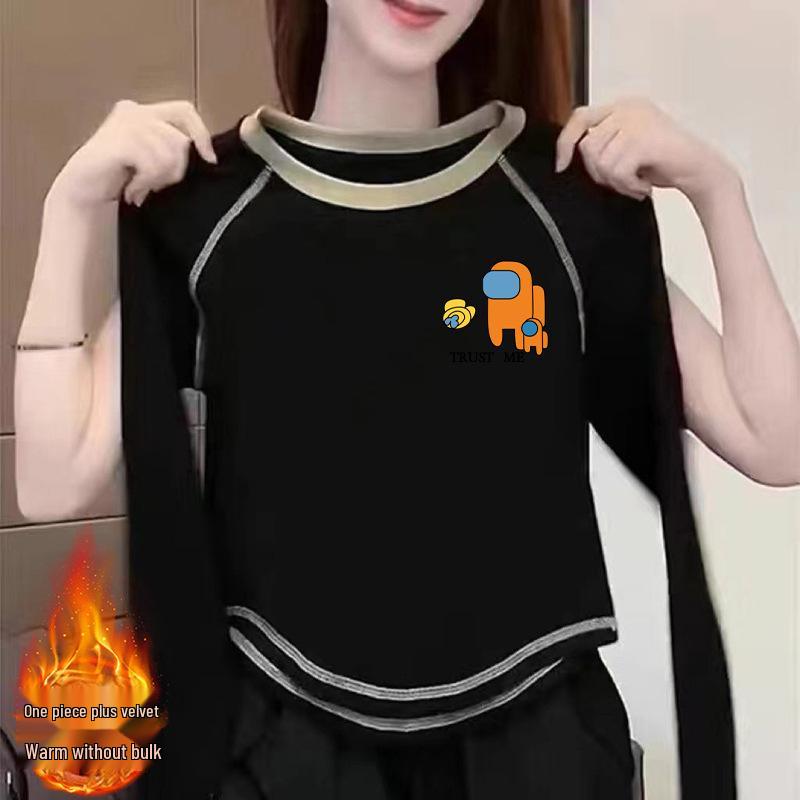 

Women’s Double-Sided German Velvet Long-Sleeve Shirt - 2024 Autumn/Winter Chic Versatile Top L for 115-125 jin