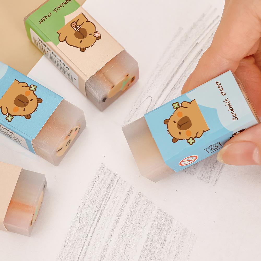Capybara Eraser Elementary School Cartoon Sandwich Drawing Eraser Cute Exam Drawing Correction Pencil Eraser Stationery