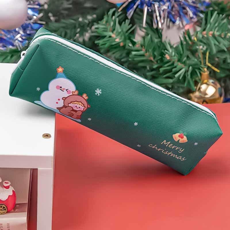 1 Piece Cute Cartoon Christmas Pencil Case Bag Key Chain Pu Large Capacity Coin Wallet Case Pouch Bag School Supplies Gift