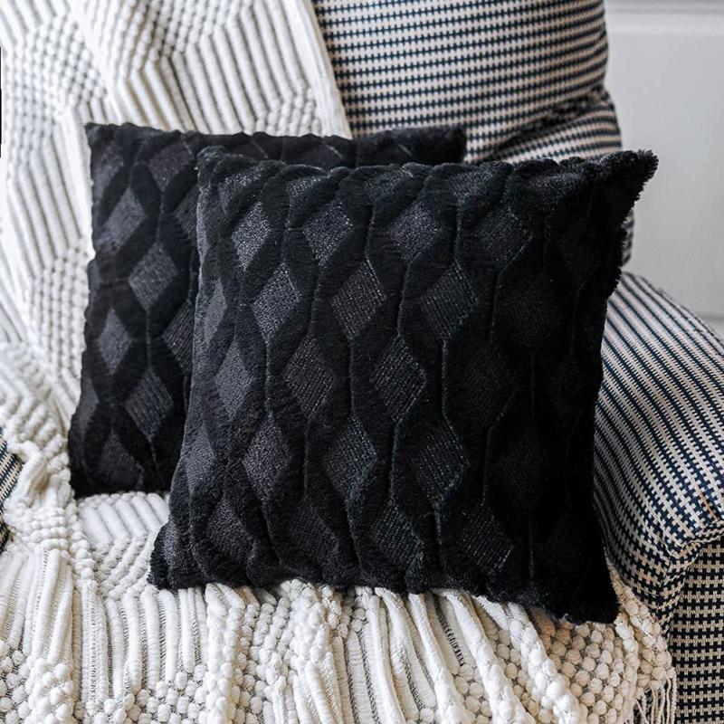 45x45cm Pillowcase Geometric Diamond Block Pattern Plush Cushion Cover Simple Home Sofa Cushion