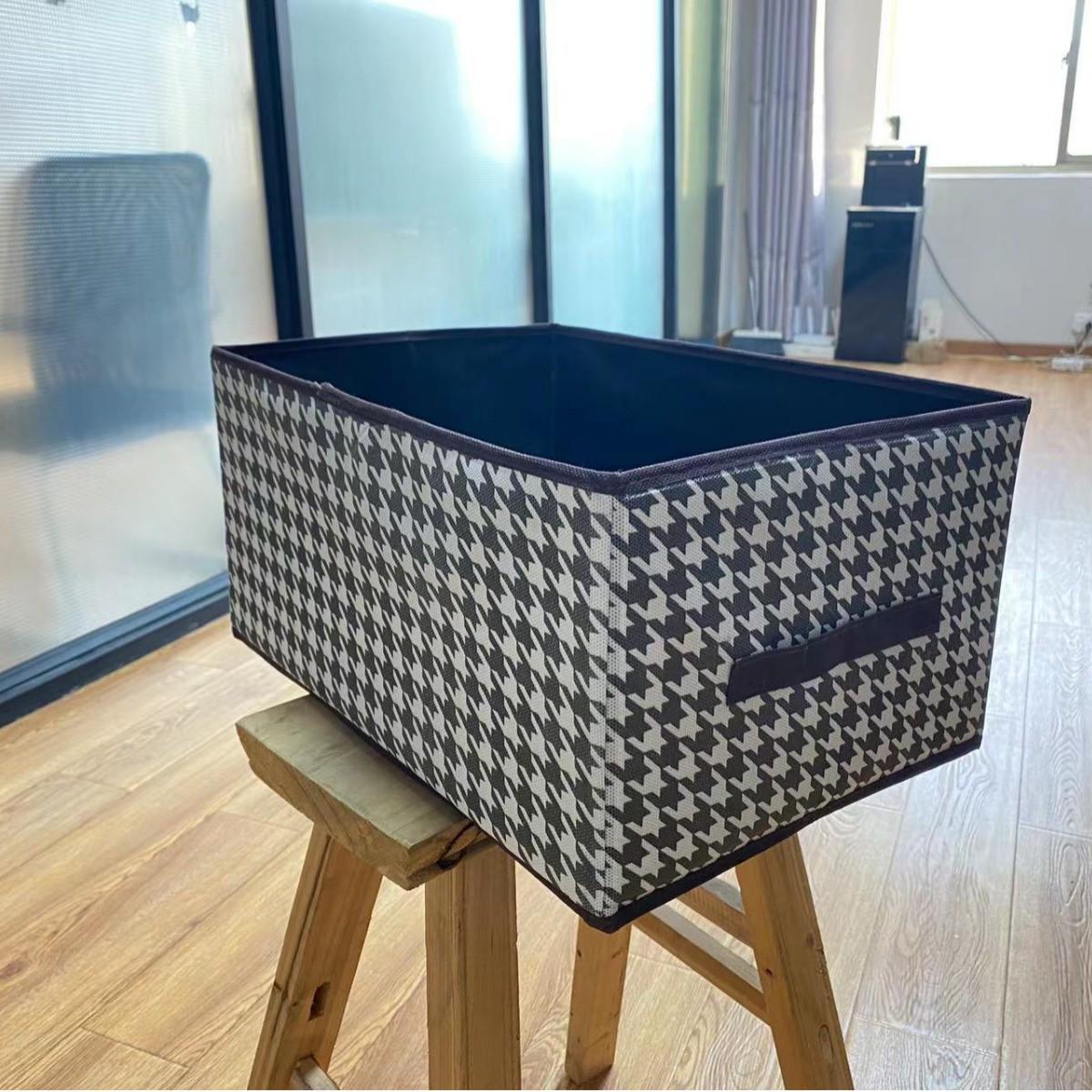 

Nordic Houndstooth Open Window Foldable Storage Basket, Non-woven Fabric, Bedroom Organizer.