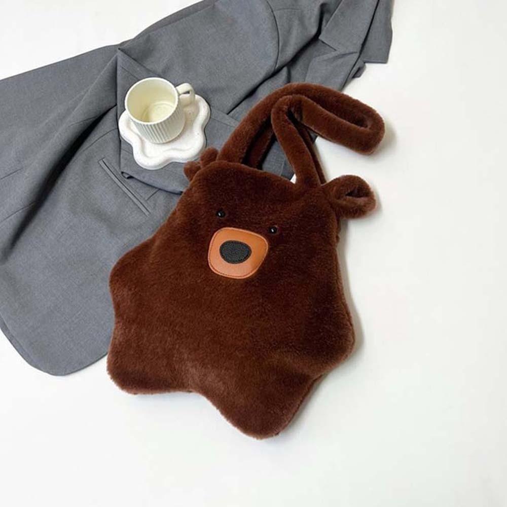 Solid Color Furry Bear Handbag Adorable Cartoon Shoulder Pouch Thickened Capybara Plush Bag Boys