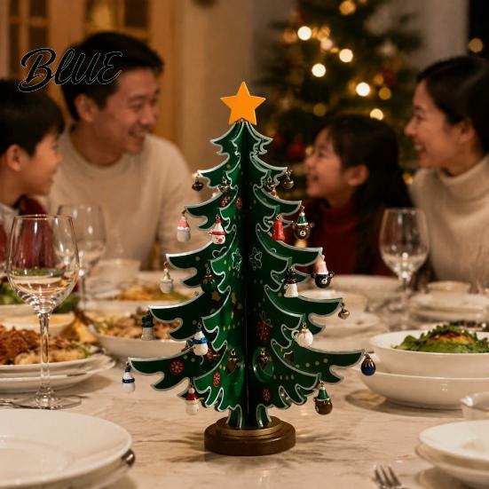 Mini Xmas Tabletop Decor with Lights Wooden Christmas Tree Advent Calendar 2026 24-Day Interactive Gift for Kids Ornaments Countdown Holiday