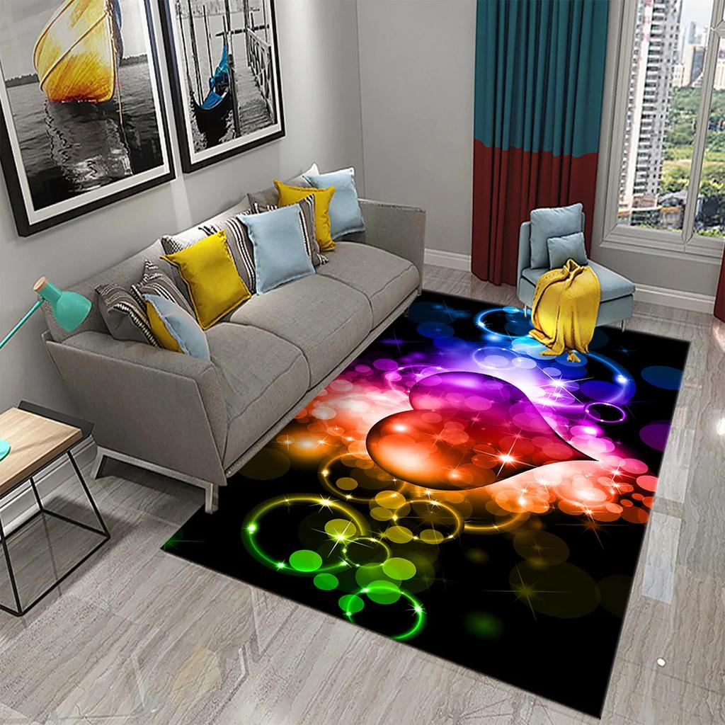 3D Buntes Herz Liebe Muster Teppich Badezimmer Anti-Rutsch Fußmatte Teppich Wohnzimmer Schlafzimmer Eingang Fußmatte Dekor Teppiche