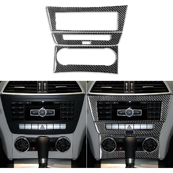 Real Carbon Fiber Car Climate Control CD Radio Panel Sticker Cover Trim Compatible with Mercedes-Benz C-Class W204 C250 C300 C350 C63 AMG 2012-2014