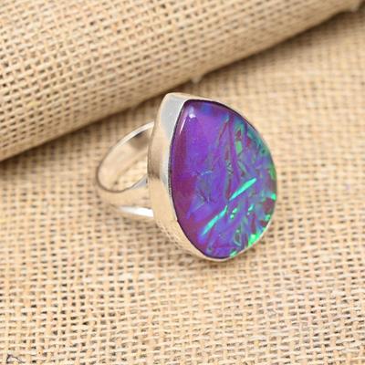 Anello in argento sterling 925 fatto a mano con pietra preziosa viola tripla opale australiana