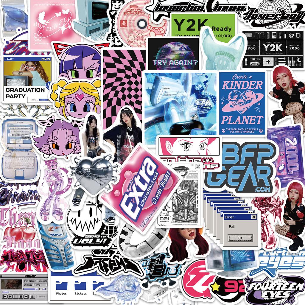 53PCS Y2K Girls VSCO 90s Harajuku Style Vintage Stickers Cute Aesthetic Decal Diary Motorcycle Laptop Scrapbook Toy Sticker