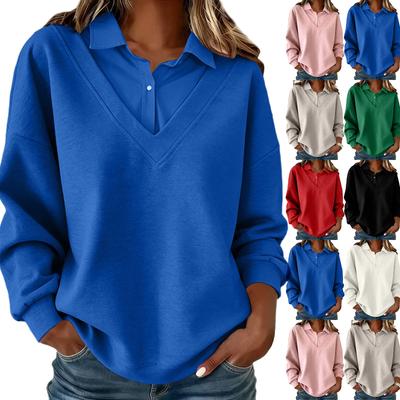 Women's Colorblock Collared Long Sleeve Sweatshirt Casual Fashion Pullover for Everyday Wear