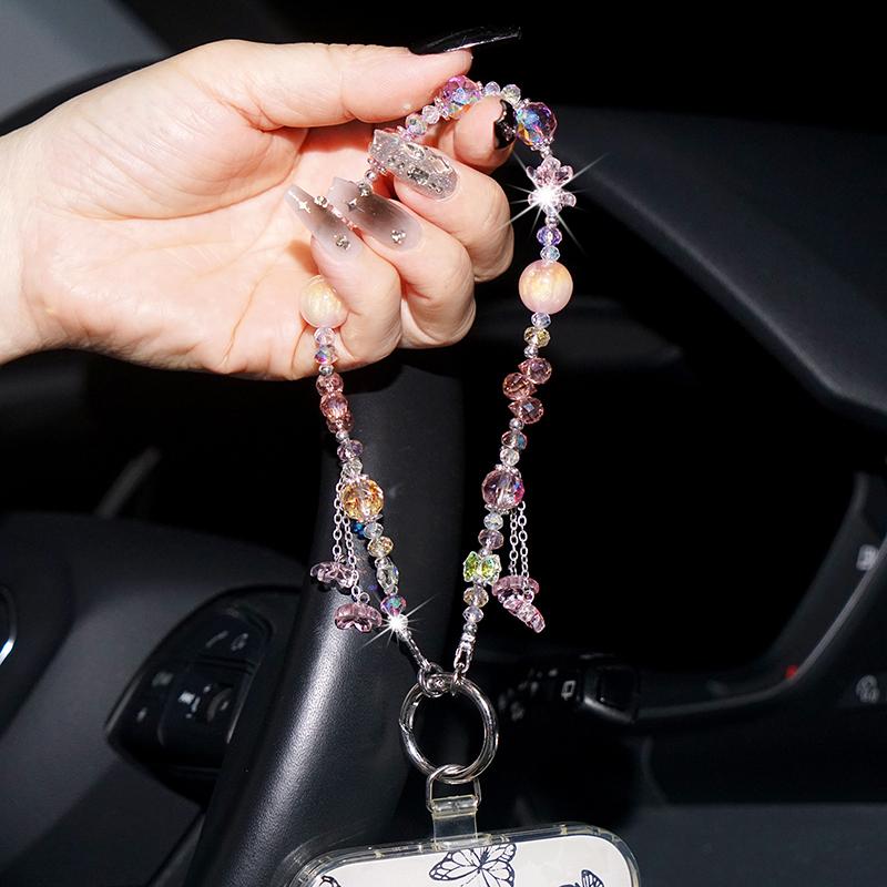 Y2K Aesthetic Cherry Tassel Phone Lanyard Exquisite Beaded Phone Chain Wristband Keyring Anti Lost Mobile Phone Charms