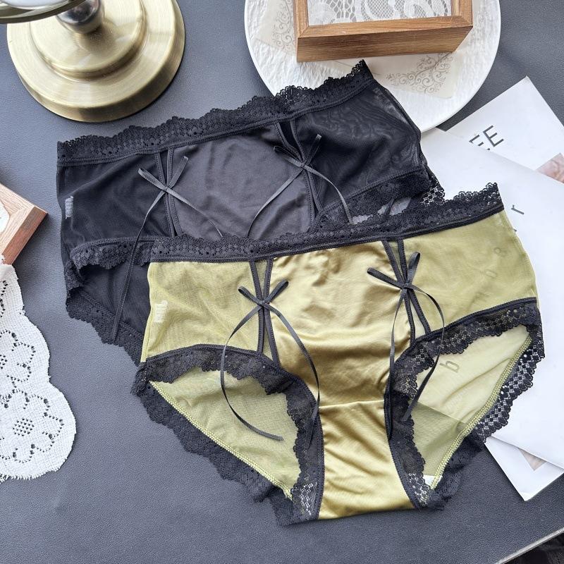 Ladies Spring Summer Cute Hollowed-out Ice Silk Gauze Careful Machine Low Waist Sexy Panties