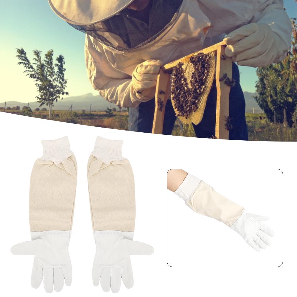 Pair of Sheepskin Beekeeping Protective Gloves Long Sleeves Full Hands Protection for Beginners