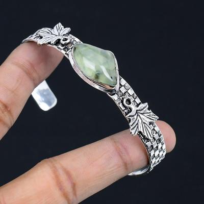 Frauentagsangebot Moos-Prehnit-Stein 925 Sterlingsilber Trendiger Armreifschmuck