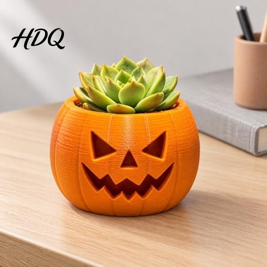 Halloween Pumpkin Planter Face Succulent Planter 3D Printed Jack O Lantern Flower Pot Table Centerpiece Theme Seasonal Container for Indoor
