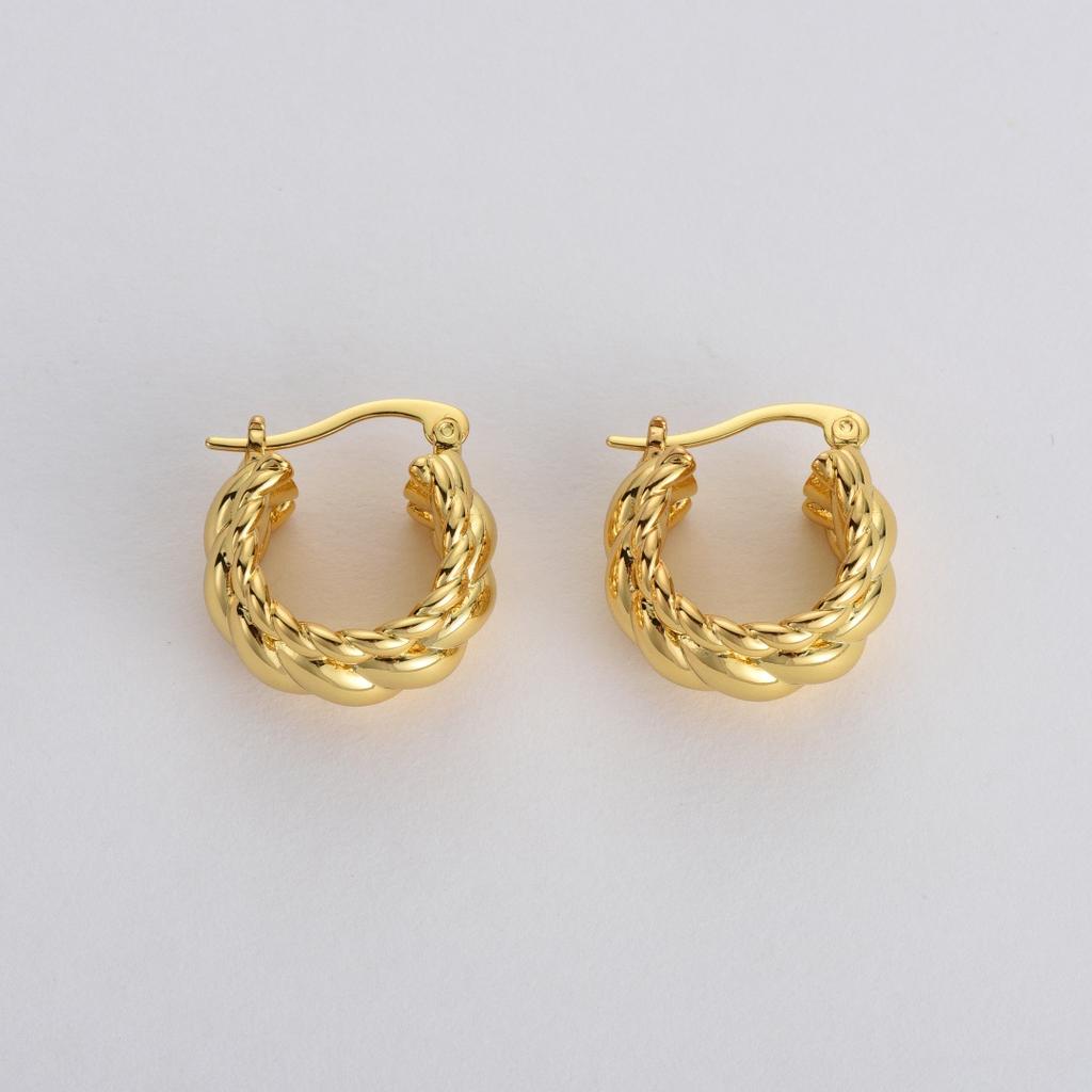 Premium Messingbeschichtet 18K Echtgold Ohrstecker Gedreht Gewebte Ohrringe Einfach Leichter Luxus Trend Retro Ohrringe