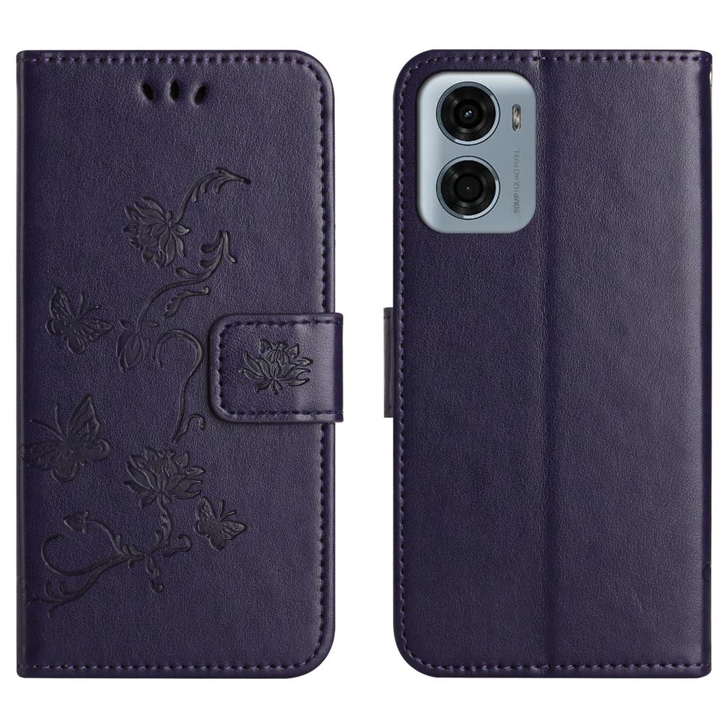For Motorola Moto G06 4G Case Wallet Stand Imprinted Butterfly Flower PU Leather Phone Cover