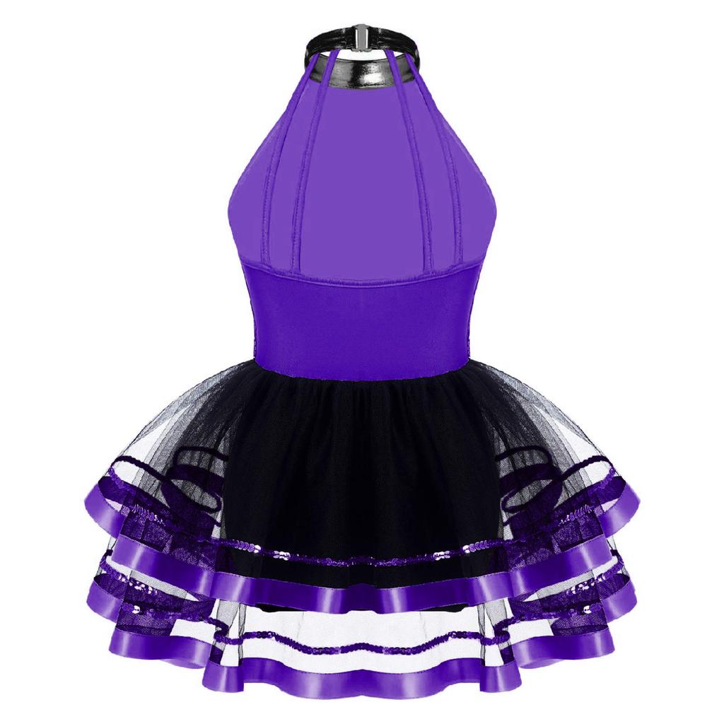 Gymnastik-Trikots für Mädchen, Pailletten, Ballett, Tanzkleider, hohler Rücken, Rock, Ballerina-Kostüm, Kinderkleider