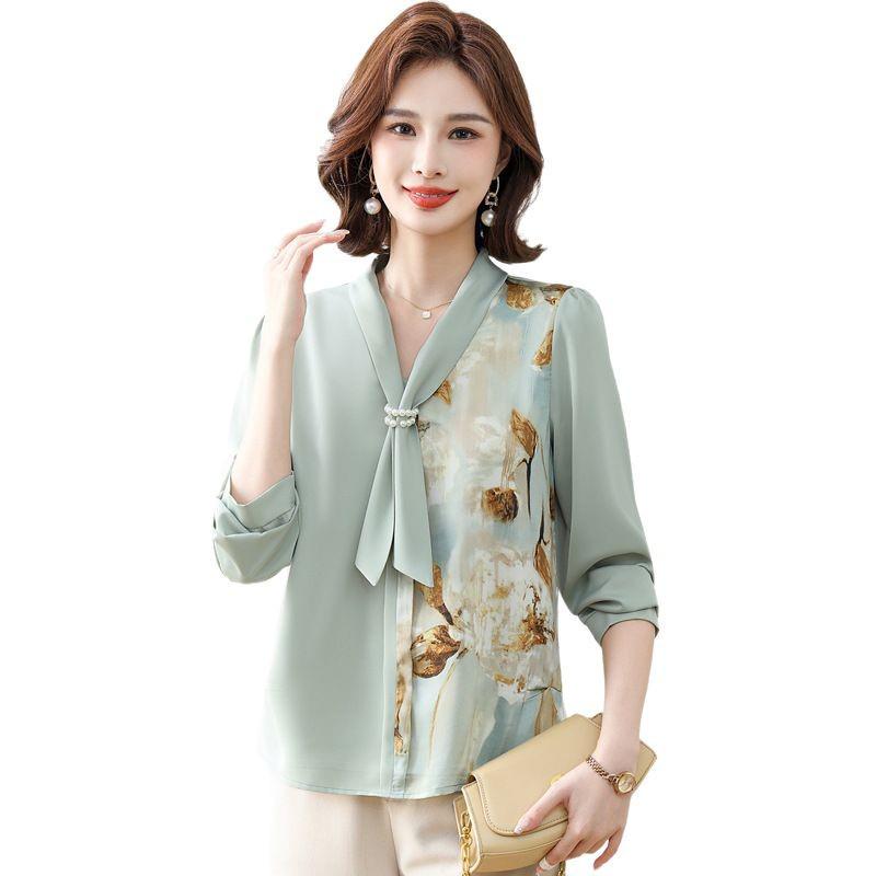 2025 Chic Chiffon Blouse for Middle-Aged & Elderly Women - Stylish Spring/Summer Base Layer Top