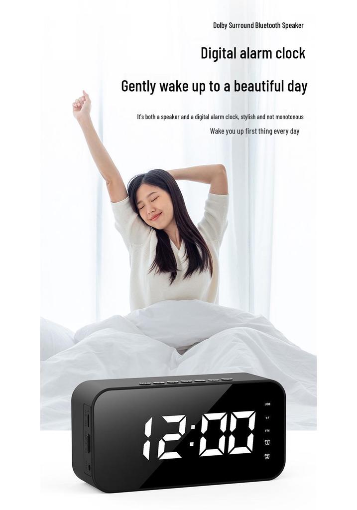Multifunctional Bluetooth Alarm Clock Speaker with Mirror Display