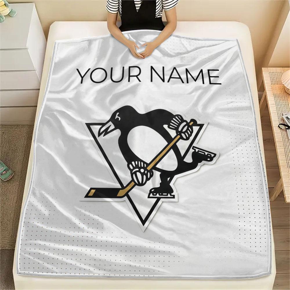 Custom Name,Pittsburgh Penguins Printed Flannel Blanket, soft throw for bedroom sofa, washable, Christmas present, great gift.