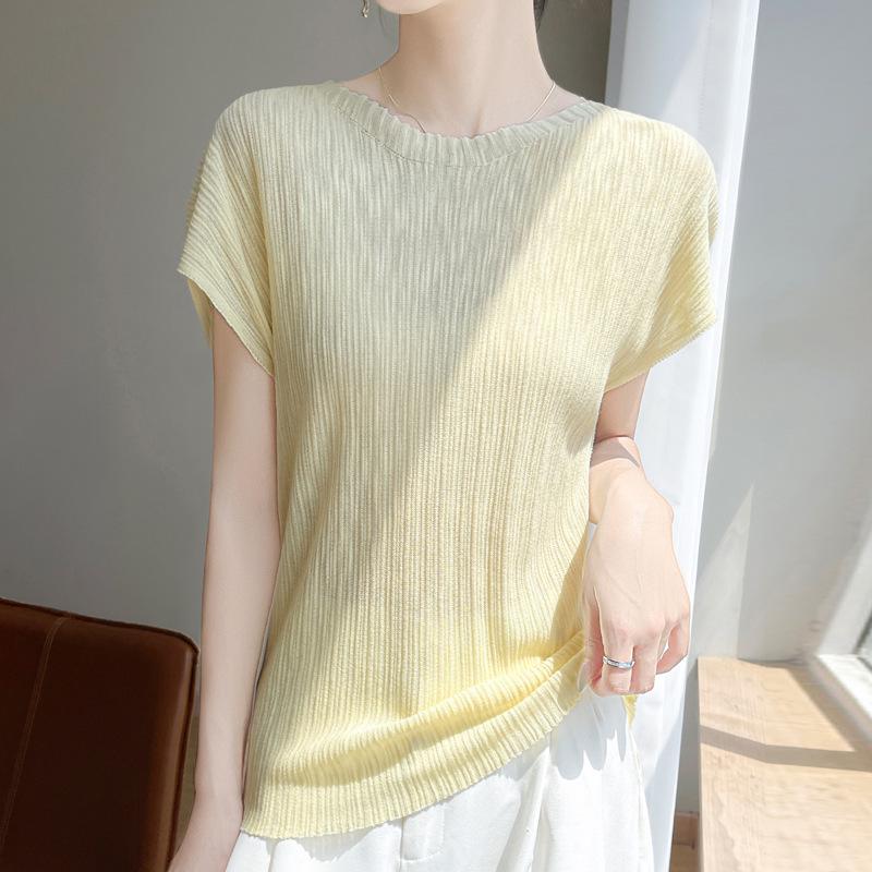 

Летняя Новая Футболка из Тенсела с Круглым Вырезом и Коротким Рукавом Тонкий и Модный Топ XL жёлтый