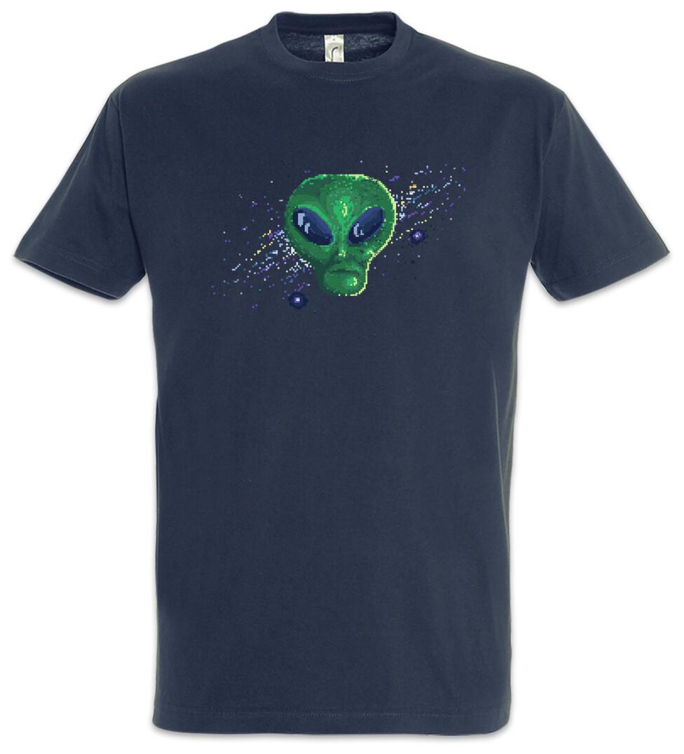 Pixel Green Alien Face T-Shirt Pixel Area Beam Retro Arcade Saucers Vril Gamer XL
