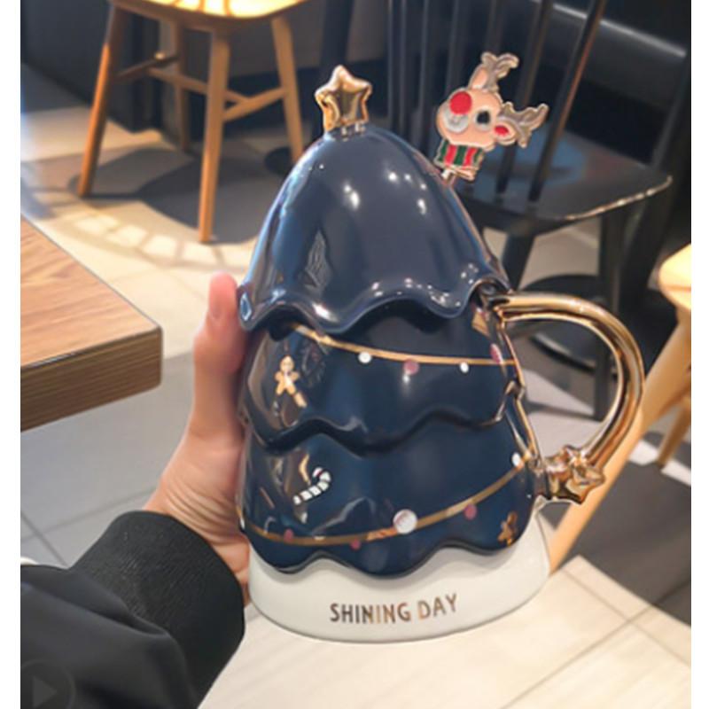 1ks 3D INS hrnek na vánoční stromeček kreativní keramický 460ml velkokapacitní hrnek na mléko a kávu termoska s víčkem losí lžička vánoční dárek na večírek