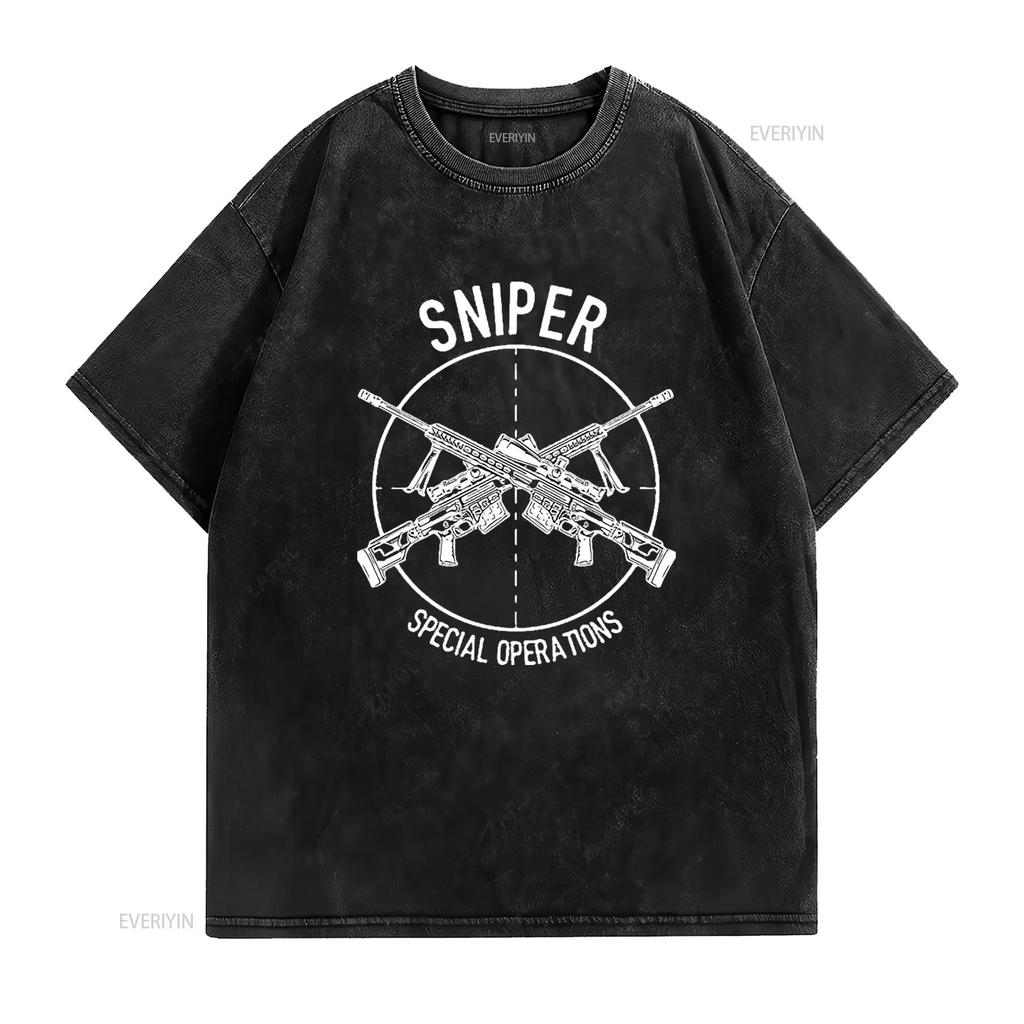 Mens Special Operations Sniper Forces USA Military T Shirt Black Vintage Washed Top For Everyday Wear Graphic Unisex Stylish