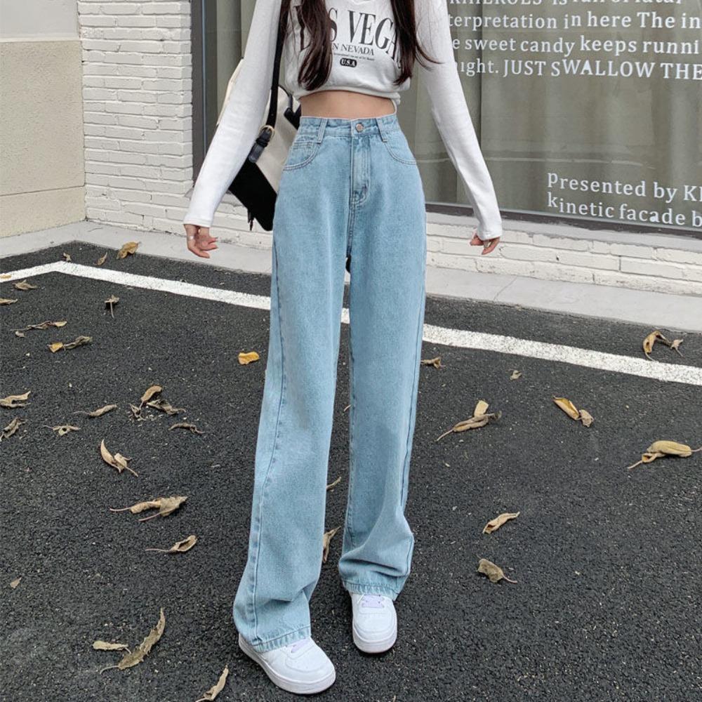 Women's High Waist Wide Leg Jeans Straight Leg Jeans Loose Fit Vintage Light Blue Denim Casual Long Pants