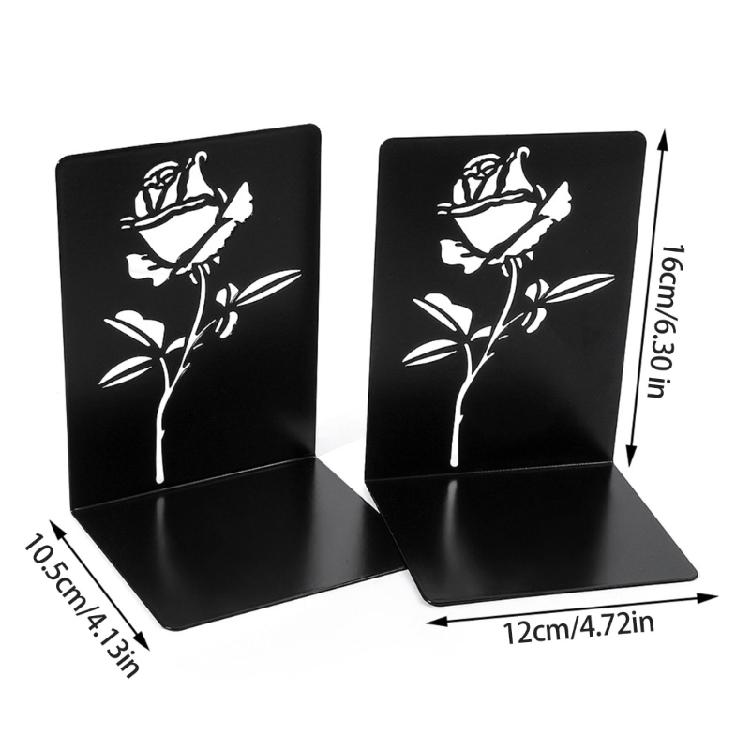 2Pieces Metal Book Ends for Desk and Shelf Hollow Flower Bookends Heavy Duty Bookends Slip Resistant Book Support