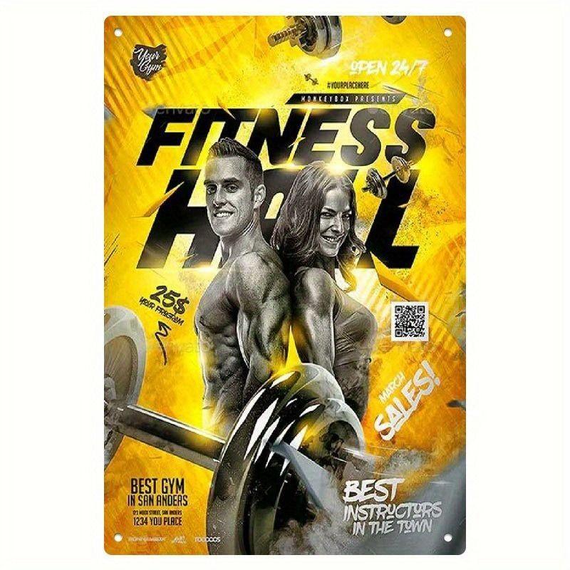 Gym Motivation Metal Tin Sign Fitness Weightlifting Dumbbell Wall Art Decor Home Gym Garage Man Cave Poster Painting