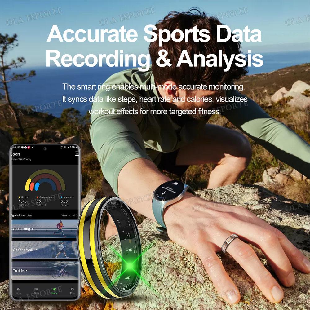 New  Smart Ring Heart Rate Stress Temperature Health Monitor Multi-sport Mode Waterproof Gesture Sensing Smartring Men Women