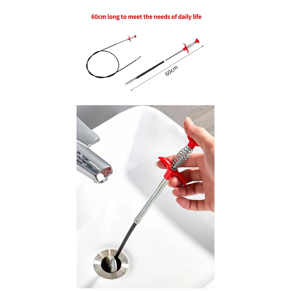 60CM Pružinové potrubní čisticí nástroje, Kanalizační had, Čisticí tyčinky na odpady Odstraňovač ucpávek Čištění Domácnost pro Kuchyň Ohýbací nástroj na dřez